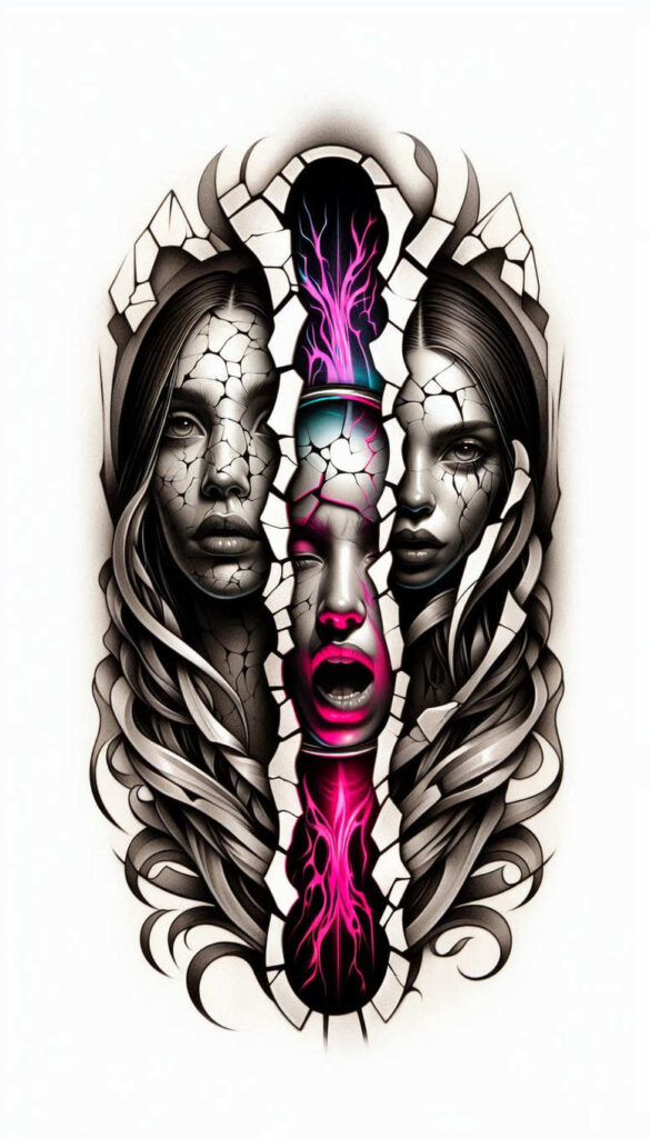mystical-face – tattoo design ideas free ai generated – neotraditional-dynamic-color – for-ankle – Gallery: faces-inkby-ai