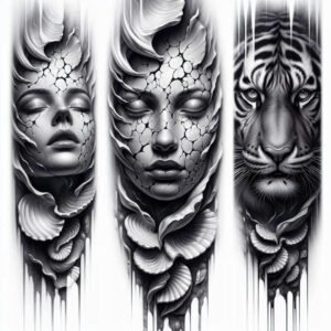 mystical-face – tattoo design ideas free ai generated – surrealism-enigmatic-light – for-upper-arm – Gallery: faces-inkby-ai