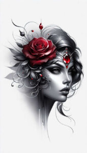 ornamented-face – tattoo design ideas free ai generated – neotraditional-clean-fill – for-wrist – Gallery: faces-inkby-ai