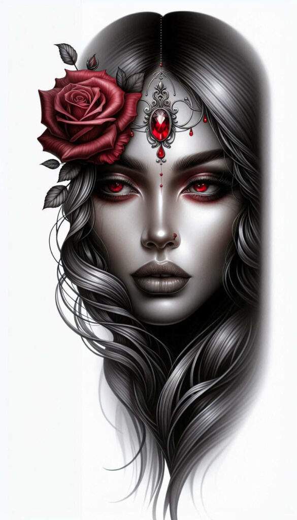 ornamented-face – tattoo design ideas free ai generated – realism-skin-illusion – for-thigh – Gallery: faces-inkby-ai