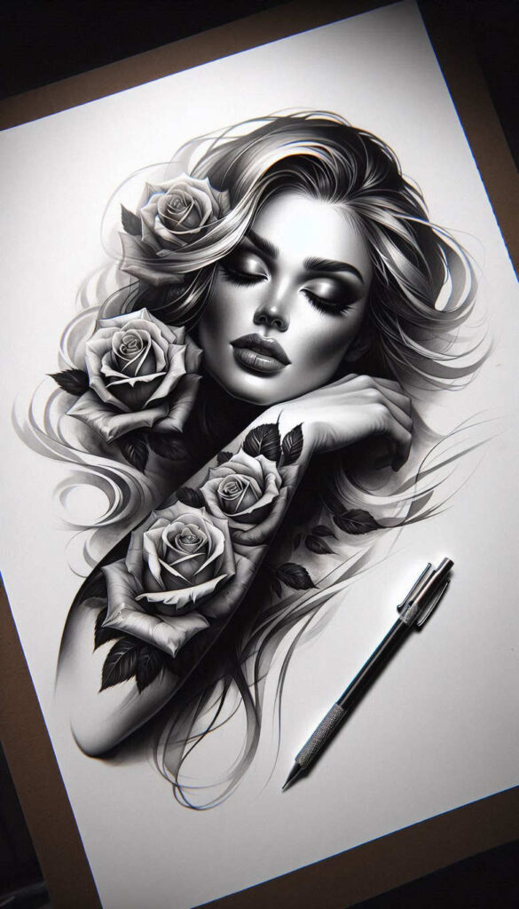 realistic-face – tattoo design ideas free ai generated – surrealism-blurred-boundaries – for-spine – Gallery: faces-inkby-ai