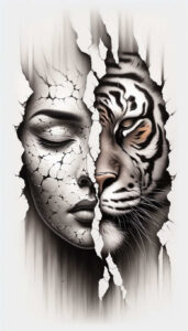 shaded-face – tattoo design ideas free ai generated – neotraditional-clean-fill – for-lower-leg – Gallery: faces-inkby-ai