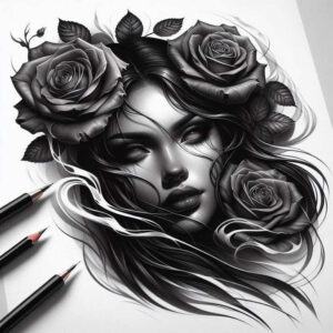 shadowed-face – tattoo design ideas free ai generated – neotraditional-artful-color – for-stomach – Gallery: faces-inkby-ai