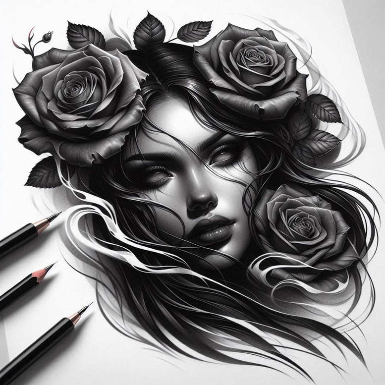 shadowed-face – tattoo design ideas free ai generated – neotraditional-artful-color – for-stomach – Gallery: faces-inkby-ai