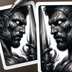 shadowed-visage – tattoo design ideas free ai generated – neotraditional-artistic-flair – for-upper-back – Gallery: faces-inkby-ai