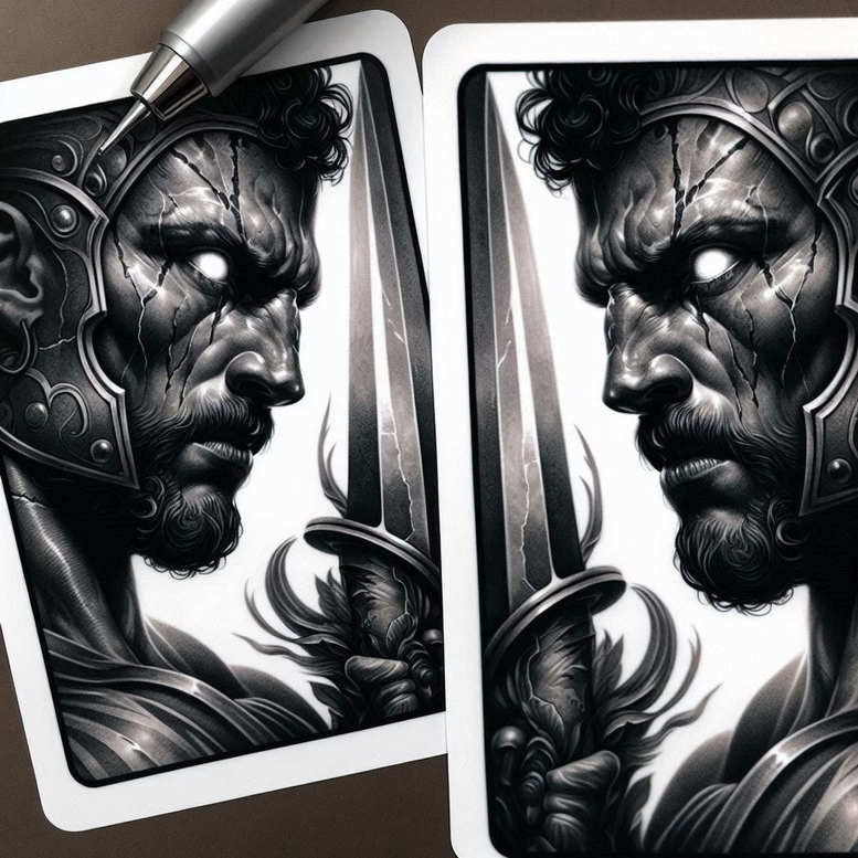 shadowed-visage – tattoo design ideas free ai generated – neotraditional-artistic-flair – for-upper-back – Gallery: faces-inkby-ai