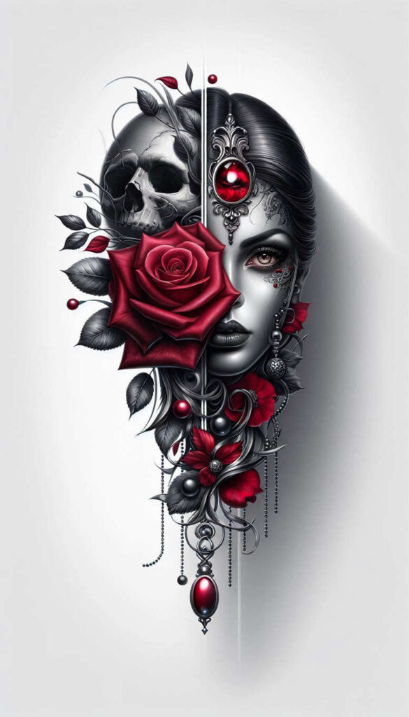 surreal-face – tattoo design ideas free ai generated – surrealism-shimmering-forms – for-stomach – Gallery: faces-inkby-ai
