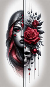 symbolic-face – tattoo design ideas free ai generated – neotraditional-sharp-edges – for-shoulder-blade – Gallery: faces-inkby-ai