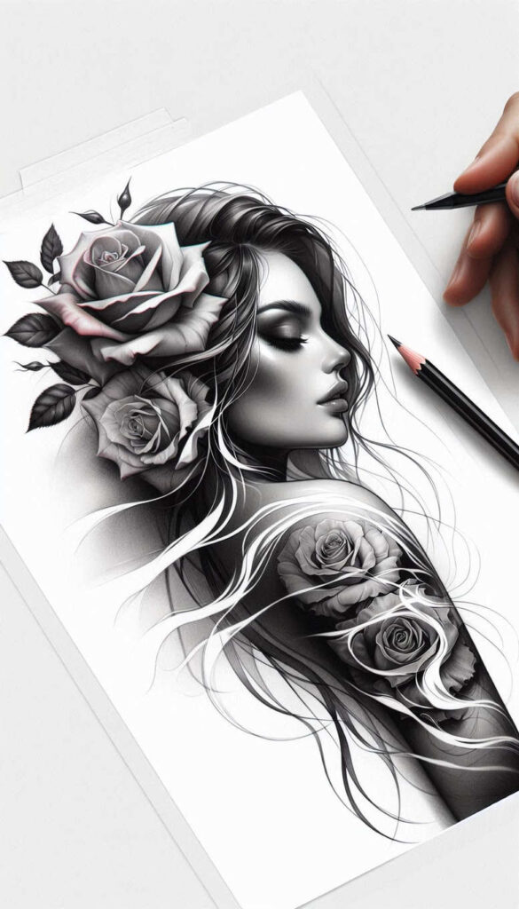 faces tattoo design ideas Surrealism chromatic flux angular for lower back