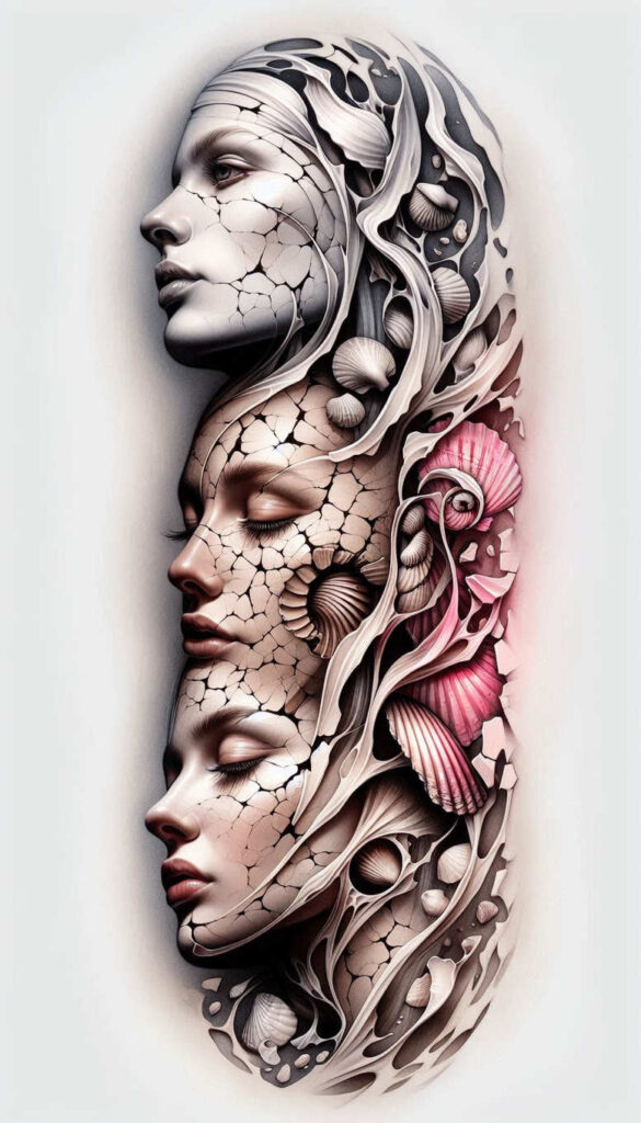 faces tattoo design ideas displaced objects expressive for arm