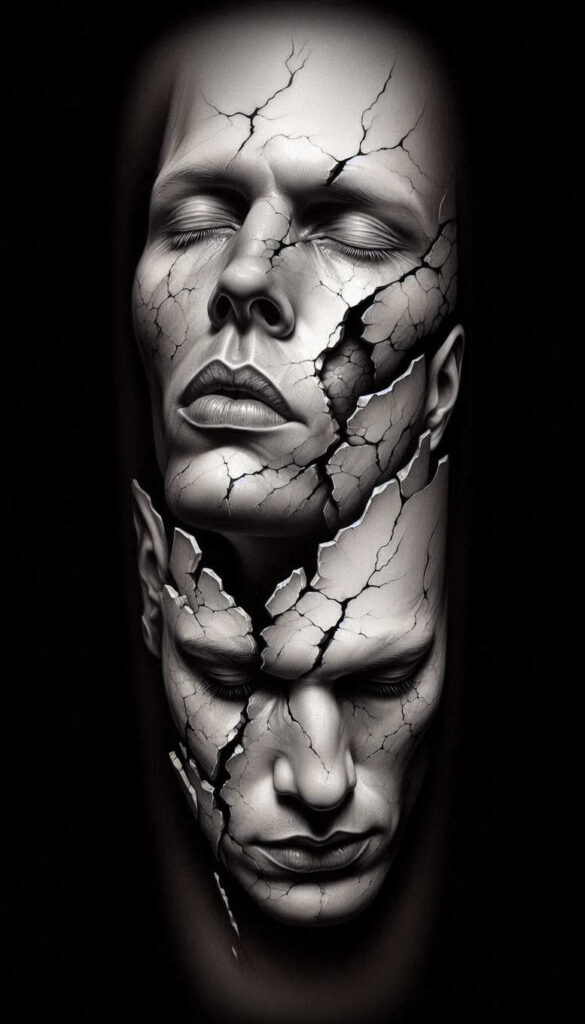 faces tattoo design ideas Surrealism hallucinogenic smooth stands for endurance