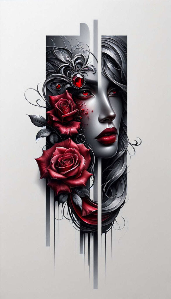 faces tattoo design ideas Surrealism chromatic aberration tribal for foot
