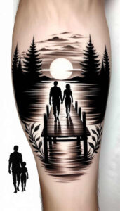 family-tattoo – tattoo design ideas free ai generated – minimalist – for-lower-thigh – Gallery: family-inkby-ai