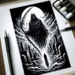 dark-reaper – tattoo design ideas free ai generated – macabre – for-chest – Gallery: grim-reaper-inkby-ai