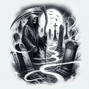 death-and-transcendence – tattoo design ideas free ai generated – macabre – for-spine – Gallery: grim-reaper-inkby-ai