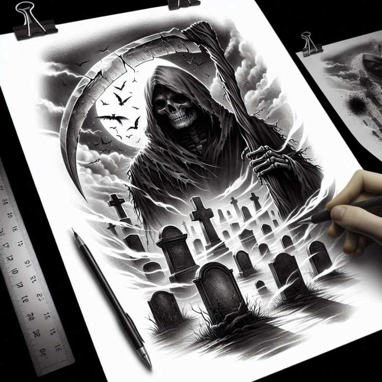 grim-reaper tattoo design ideas Realism realistic structure ghostly for hand