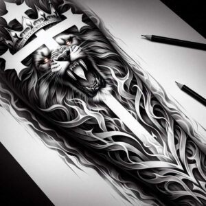 lion-and-shadow – tattoo design ideas free ai generated – realism-natural-contrast – for-ribs – Gallery: lions-inkby-ai