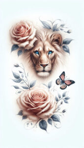 lion-and-sun – tattoo design ideas free ai generated – realism-blended-gradients – for-palm – Gallery: lions-inkby-ai