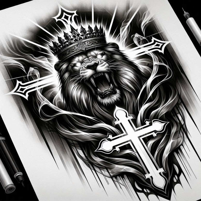 lion-in-nature – tattoo design ideas free ai generated – neotraditional-expressive-color – for-toe – Gallery: lions-inkby-ai