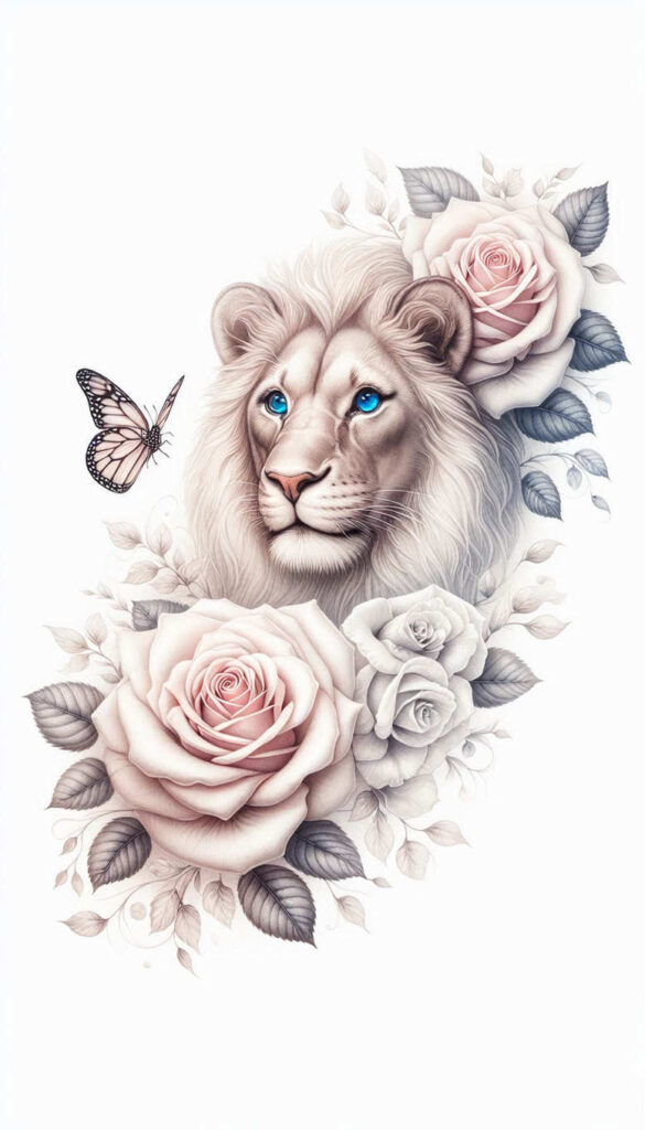 lion-protection-symbol – tattoo design ideas free ai generated – surrealism-fluid-motion – for-back-of-neck – Gallery: lions-inkby-ai