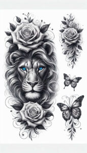 lion-with-crown – tattoo design ideas free ai generated – realism-skin-illusion – for-back-shoulder – Gallery: lions-inkby-ai