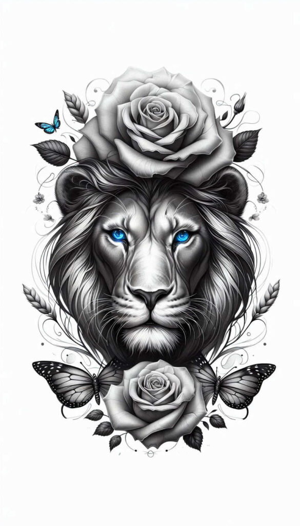 lion-with-detail-for-men – tattoo design ideas free ai generated – realism-glass-effect – for-upper-thigh – Gallery: lions-inkby-ai