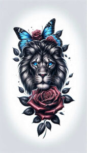 lion-with-mane – tattoo design ideas free ai generated – realism-reflection-effect – for-side – Gallery: lions-inkby-ai