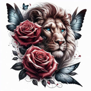 lion-with-open-mouth – tattoo design ideas free ai generated – neotraditional-rich-shading – for-biceps – Gallery: lions-inkby-ai