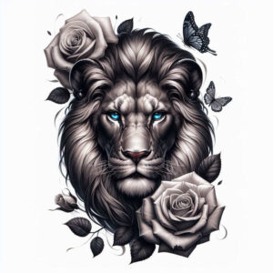 lion-with-paws – tattoo design ideas free ai generated – neotraditional-dynamic-color – for-abdomen – Gallery: lions-inkby-ai