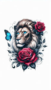 symbol-of-strength – tattoo design ideas free ai generated – neotraditional-expressive-lines – for-hip – Gallery: lions-inkby-ai
