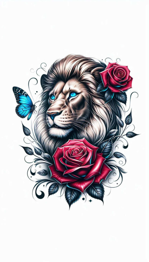 symbol-of-strength – tattoo design ideas free ai generated – neotraditional-expressive-lines – for-hip – Gallery: lions-inkby-ai