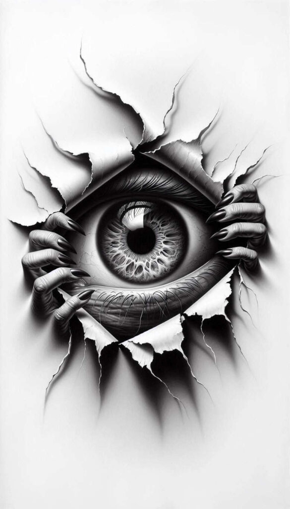 news tattoo design ideas Surrealism melted shapes fisheye for scapula