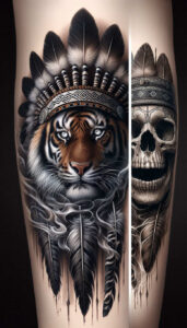 native-tribal-marks – tattoo design ideas free ai generated – surrealism-shifting-shapes – for-collarbone – Gallery: other-native-americans-inkby-ai