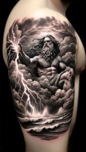 fisherman-god-tattoo – tattoo design ideas free ai generated – evil-grin – for-upper-shoulder – Gallery: poseidon-inkby-ai