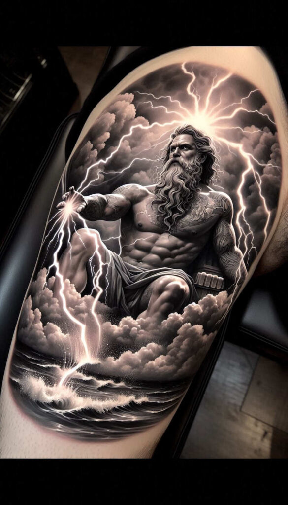 mythical-god-tattoo – tattoo design ideas free ai generated – bleeding – for-forearm – Gallery: poseidon-inkby-ai