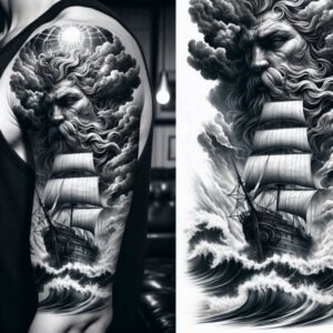 ocean-deity-tattoo – tattoo design ideas free ai generated – macabre – for-foot – Gallery: poseidon-inkby-ai