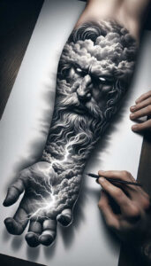 sea-ocean-god-tattoo – tattoo design ideas free ai generated – blackwork – for-heel – Gallery: poseidon-inkby-ai