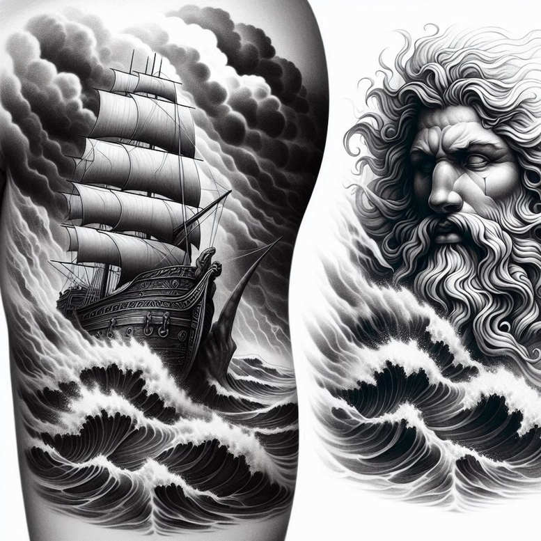 poseidon tattoo design ideas Surrealism altered reality ancient tide for ankle