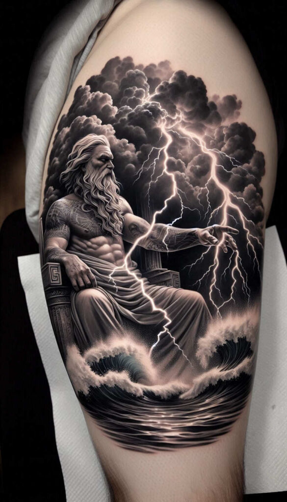 poseidon tattoo design ideas Surrealism unearthly godly waves for hip