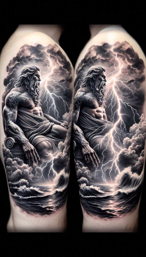 poseidon tattoo design ideas Realism seamless blend mythic sea for biceps