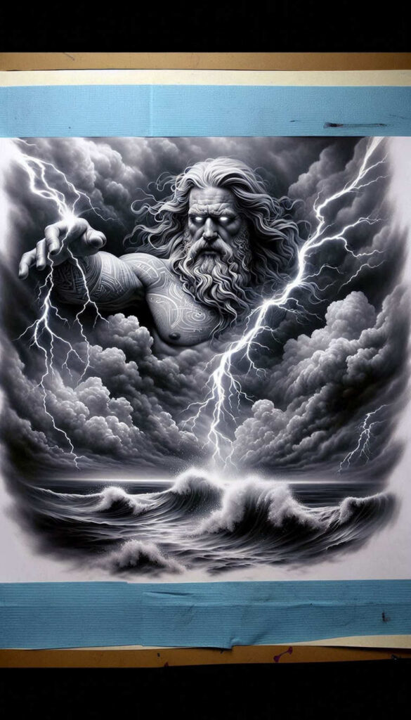 poseidon tattoo design ideas rich shading sacred current for inner arm