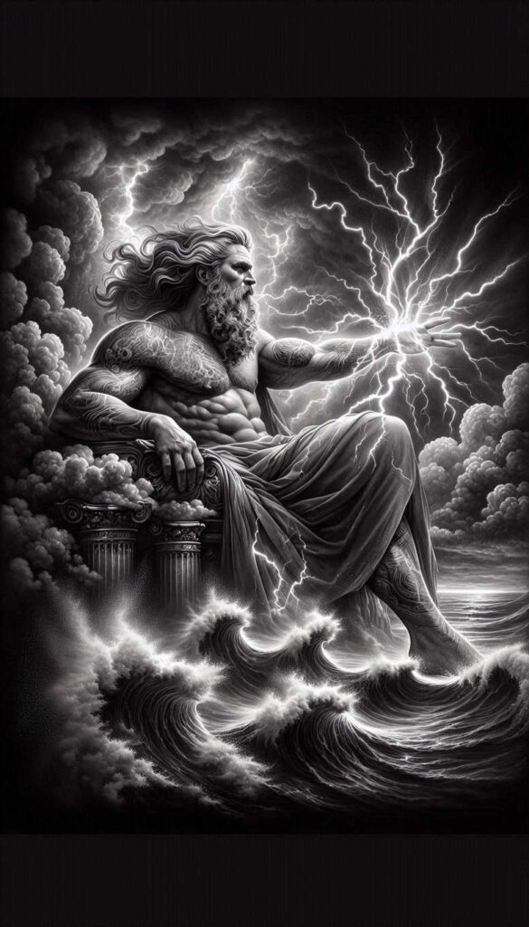 poseidon tattoo design ideas intricate shading sea protector for thigh