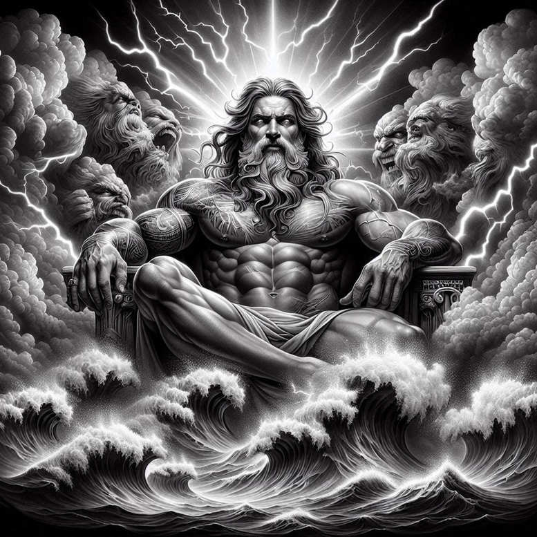 poseidon tattoo design ideas classic composition stormy crown for lower leg