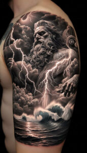 poseidon tattoo design ideas low-key wave power for spine