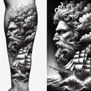 trident-waves-tattoo – tattoo design ideas free ai generated – cursed – for-sternum – Gallery: poseidon-inkby-ai