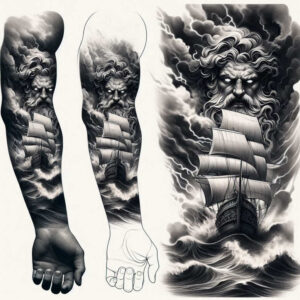 wave-storm-god-tattoo – tattoo design ideas free ai generated – night-terror – for-nape – Gallery: poseidon-inkby-ai