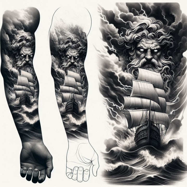 wave-storm-god-tattoo – tattoo design ideas free ai generated – night-terror – for-nape – Gallery: poseidon-inkby-ai