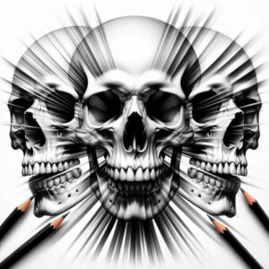 abstract-skull-tattoo – tattoo design ideas free ai generated – distorted – for-full-back – Gallery: skulls-inkby-ai