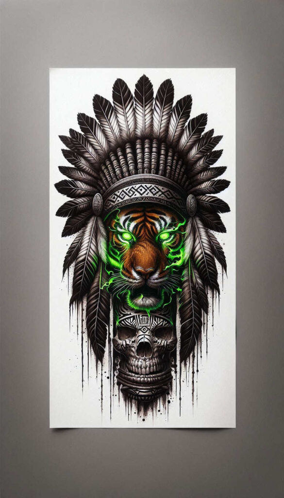 tigers tattoo design ideas Surrealism vibrant contrasts sharp eyes for upper chest
