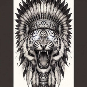 tiger-with-dots – tattoo design ideas free ai generated – realism-lifelike-eyes – for-lower-thigh – Gallery: tigers-inkby-ai